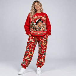 George Strait King of Country Christmas Portrait Sweater Jogger Set for Country Fans NDN Worn