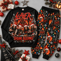 Slayer Seasons Bleeding Portrait Sweater Jogger Set for Thrash Metal Holiday Fans NDN Black Flat