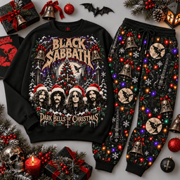 Black Sabbath Dark Bells of Christmas Portrait Sweater Jogger Set for Heavy Metal Fans NDN Black Flat