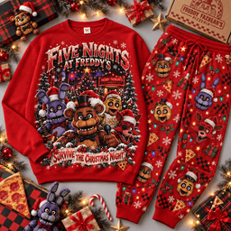 Five Nights at Freddy's Merry Frightmas Character Sweater Jogger Set for Horror Game Fans NDN Red Flat