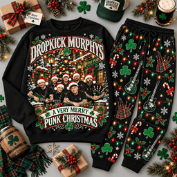 Dropkick Murphys Merry Punk Christmas Portrait Sweater Jogger Set for Celtic Rock Fans NDN Black Flat