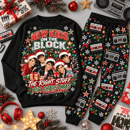 New Kids on the Block Right Stuff Christmas Sweater Jogger Set for Pop Fans NDN Black Flat