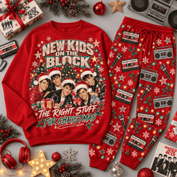 New Kids on the Block Right Stuff Christmas Sweater Jogger Set for Pop Fans NDN Red Flat