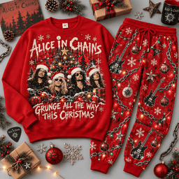 Alice in Chains Grunge All the Way Christmas Sweater Jogger Set for Rock Fans NDN Red Flat
