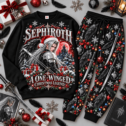 Sephiroth One Winged Christmas Legend Fantasy Sweater Jogger Set for Final Fantasy Fans NDN Black Flat