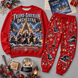 Trans Siberian Orchestra Rock the Christmas Night Sweater Jogger Set for Holiday Music Fans NDN Red Flat