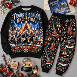 Trans Siberian Orchestra Rock the Christmas Night Sweater Jogger Set for Holiday Music Fans NDN Black Flat