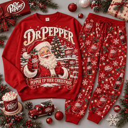 Dr Pepper Peppermint Christmas Santa Sweater Jogger Set for Vintage Soda Fans NDN Red Flat