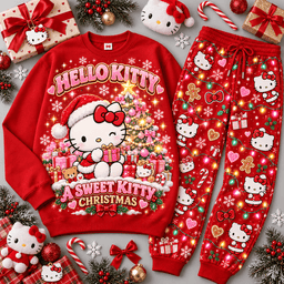 Hello Kitty Sweet Christmas Character Sweater Jogger Set for Cute Holiday Style Fans NDN Red Flat