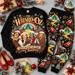 The Wizard of Oz No Place Like Home Christmas Sweater Jogger Set for Movie Fans NDN Black Flat