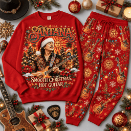 Santana Smooth Christmas Hot Guitar Portrait Sweater Jogger Set for Latin Rock Fans NDN Red Flat