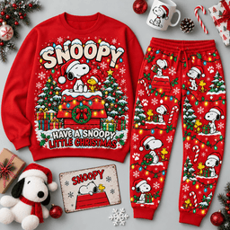 Snoopy Little Christmas Peanuts Character Sweater Jogger Set for Classic Cartoon Fans NDN Red Flat