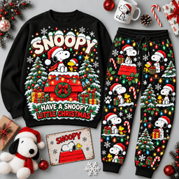 Snoopy Little Christmas Peanuts Character Sweater Jogger Set for Classic Cartoon Fans NDN Black Flat