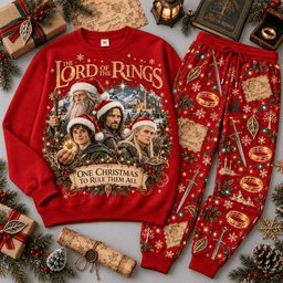 The Lord of the Rings One Christmas to Rule Them All Sweater Jogger Set NDN Red Flat
