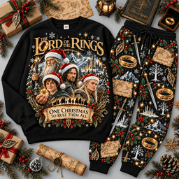The Lord of the Rings One Christmas to Rule Them All Sweater Jogger Set NDN Black Flat