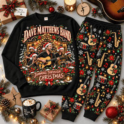 Dave Matthews Band Jamming Through Christmas Portrait Sweater Jogger Set for Jam Rock Fans NDN Black Flat