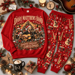 Dave Matthews Band Jamming Through Christmas Portrait Sweater Jogger Set for Jam Rock Fans NDN Red Flat