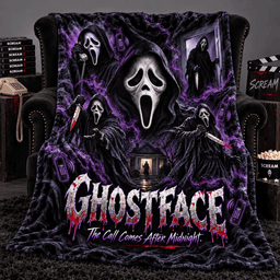 Ghostface Purple Mask And Spiderweb Fleece Blanket For Fans Of Calls After Midnight NDN Standalone Blanket