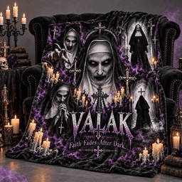 Valak Purple Nun Portrait And Crosses Fleece Blanket For A Chilling Movie Night NDN Standalone Blanket