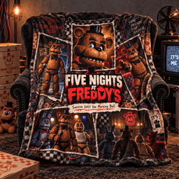 Five Nights At Freddy's Animatronic Collage Fleece Blanket For Fans Surviving The Night NDN Standalone Blanket