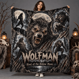 Wolfman Snarling Portrait And Full Moon Fleece Blanket For Fans Of Moonlit Monster Tales NDN Person Holding Blanket