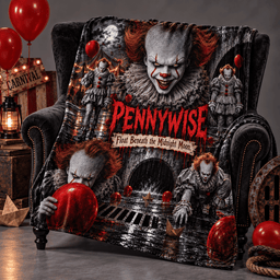Pennywise Clown Portrait And Red Balloons Fleece Blanket For Fans Of Rainy Night Frights NDN Standalone Blanket