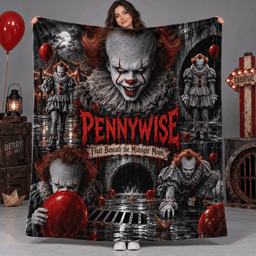 Pennywise Clown Portrait And Red Balloons Fleece Blanket For Fans Of Rainy Night Frights NDN Person Holding Blanket