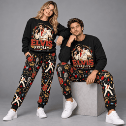 Premium Elvis Presley The King Lives On Graphic Sweater and Jogger Pants Set NDN Worn Set Mockup