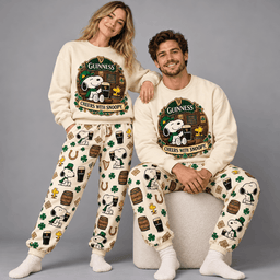 Premium Guinness Snoopy Cheers Graphic Sweater and Jogger Pants Set for Fans NDN Worn Set Mockup