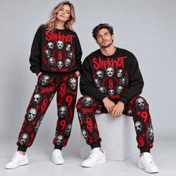 Premium Slipknot The Nine Skull Graphic Sweater and Jogger Pants Set for Fans NDN Worn Set Mockup