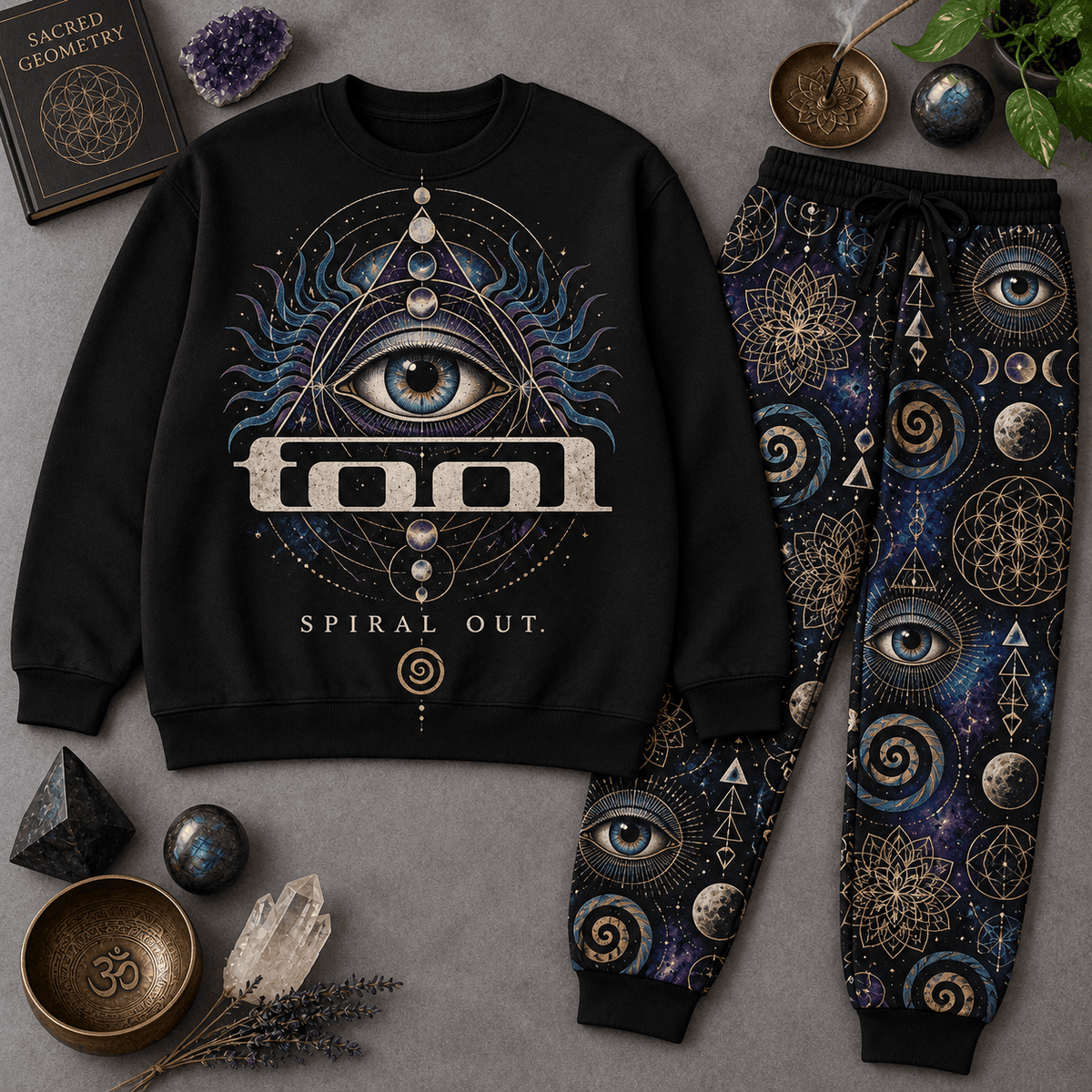 Premium Tool Spiral Out Eye Graphic Sweater and Jogger Pants Set for Fans NDN Flat Set Mockup