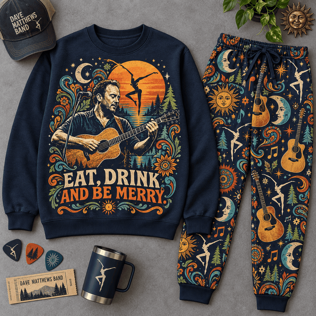Premium Eat Drink and Be Merry Graphic Sweater and Jogger Pants Set NDN Flat Set Mockup
