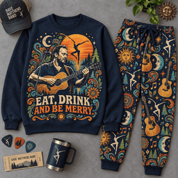 Premium Eat Drink and Be Merry Graphic Sweater and Jogger Pants Set NDN Flat Set Mockup