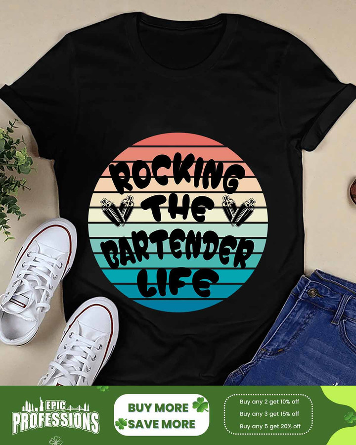 Rock the Bartender Life with our Stylish Black T-Shirt #F280223ROKTHE5FBARTZ4