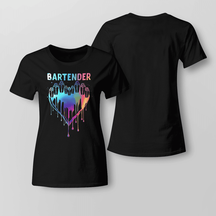 Show Your Support as a Bartender with Our Black Rainbow Heart Drip T-Shirt #F020523DRILOG9FBARTZ4