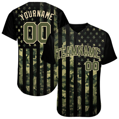 Camo Olive-Cream 3D American Flag Salute To Service Custom Name Baseball Jerseys For Men & Women and Youth