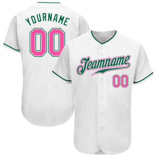 White Pink-Kelly Green Custom Name Baseball Jerseys For Men & Women and Youth