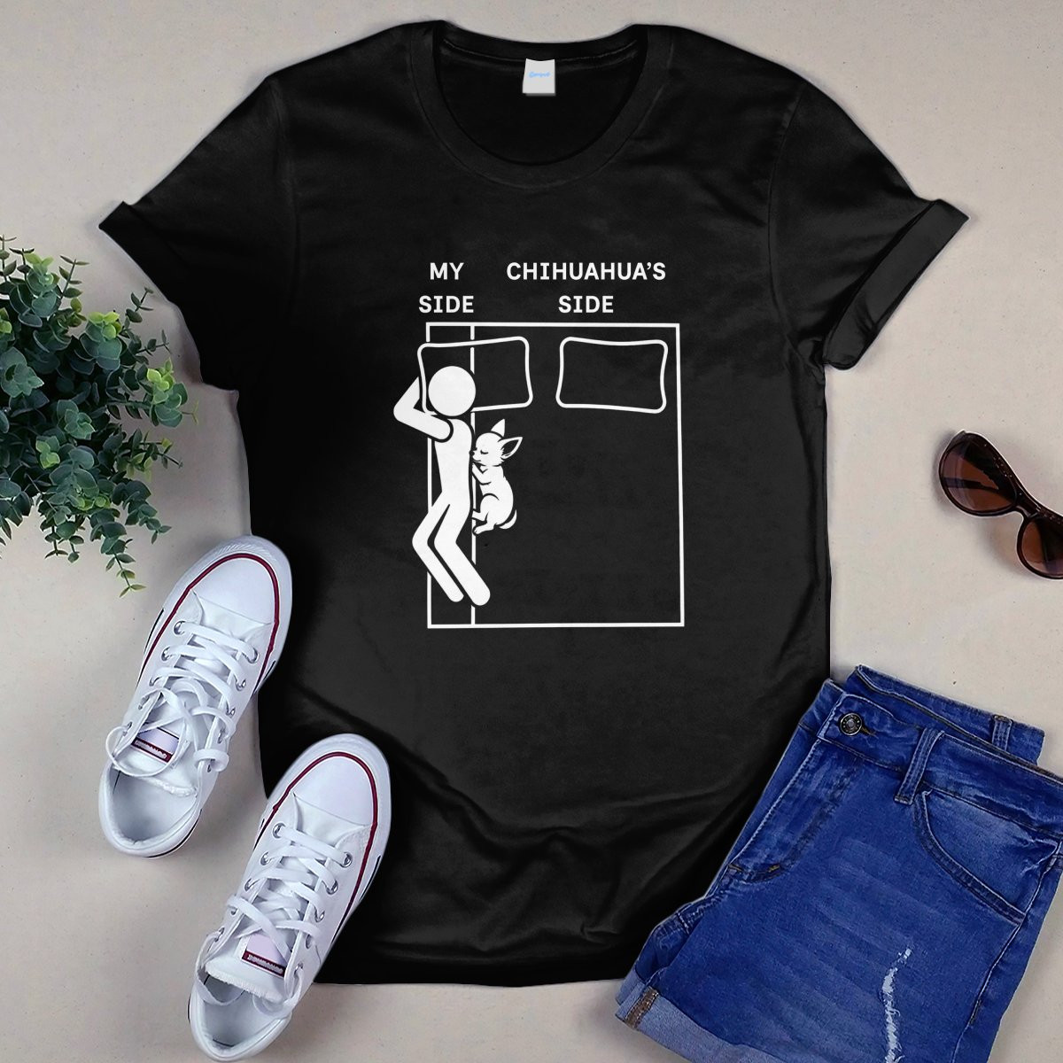 My Side My Chihuahua Side Funny T-Shirt &ndash; cute couples Chihuahua lover tee