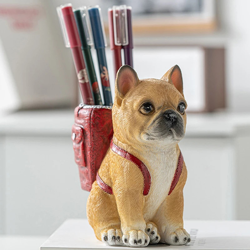 French Bulldog resin desk organiser close-up – detailed Frenchie design matte finish