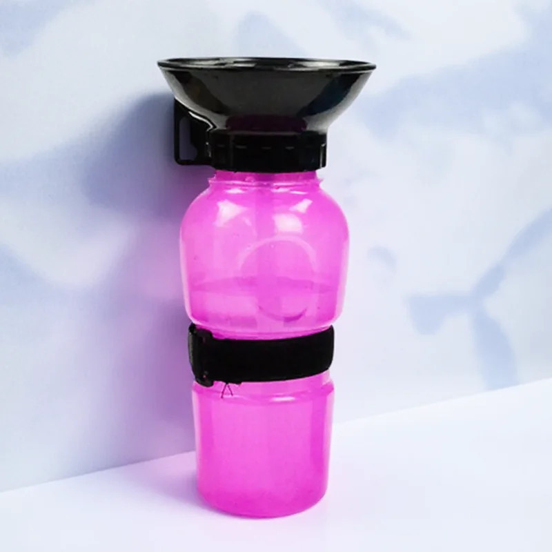 Dog water bottle with bowl showing one-button lock mechanism — suitable for all dog breeds