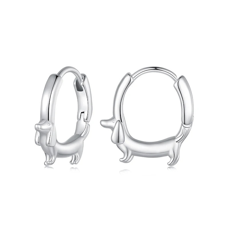 Detailed dachshund animal dog ear hoops jewelry close-up