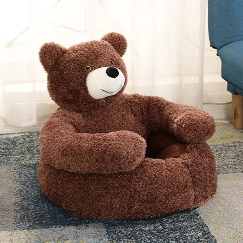 Coffee plush dog sofa bed with fluffy cushion