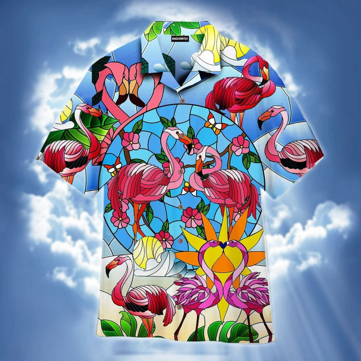 Pink Flamingo Stained Glass Hawaiian Shirt