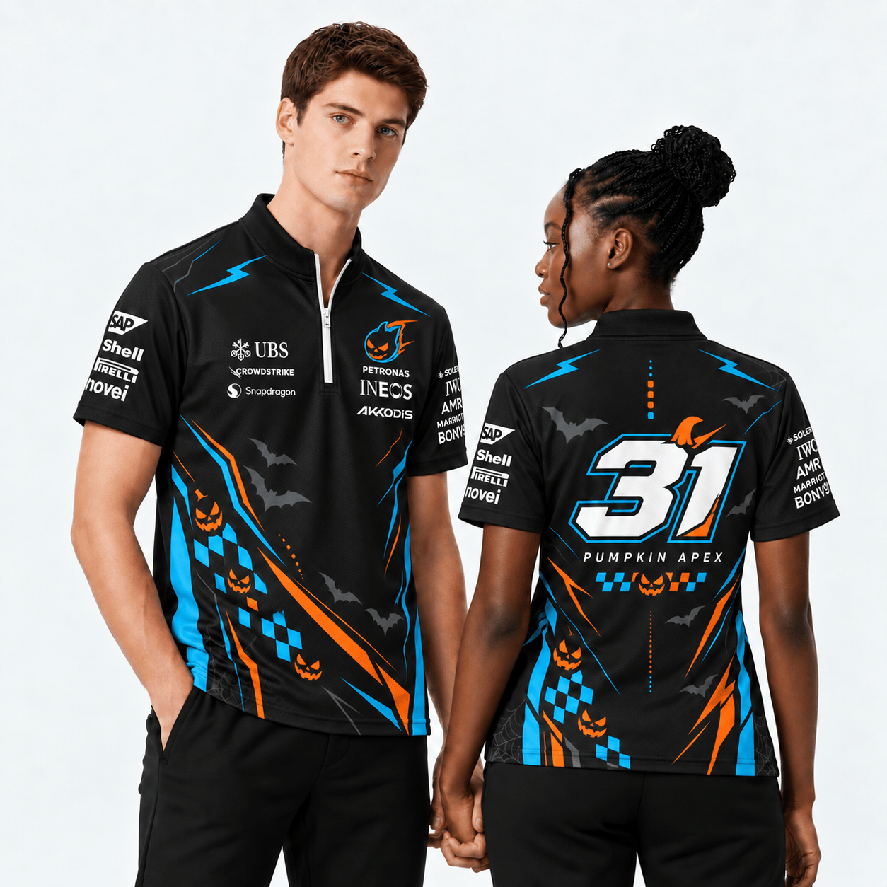 Silver Arrows Cyber Neon Halloween Edition custom quarter-zip racing shirt