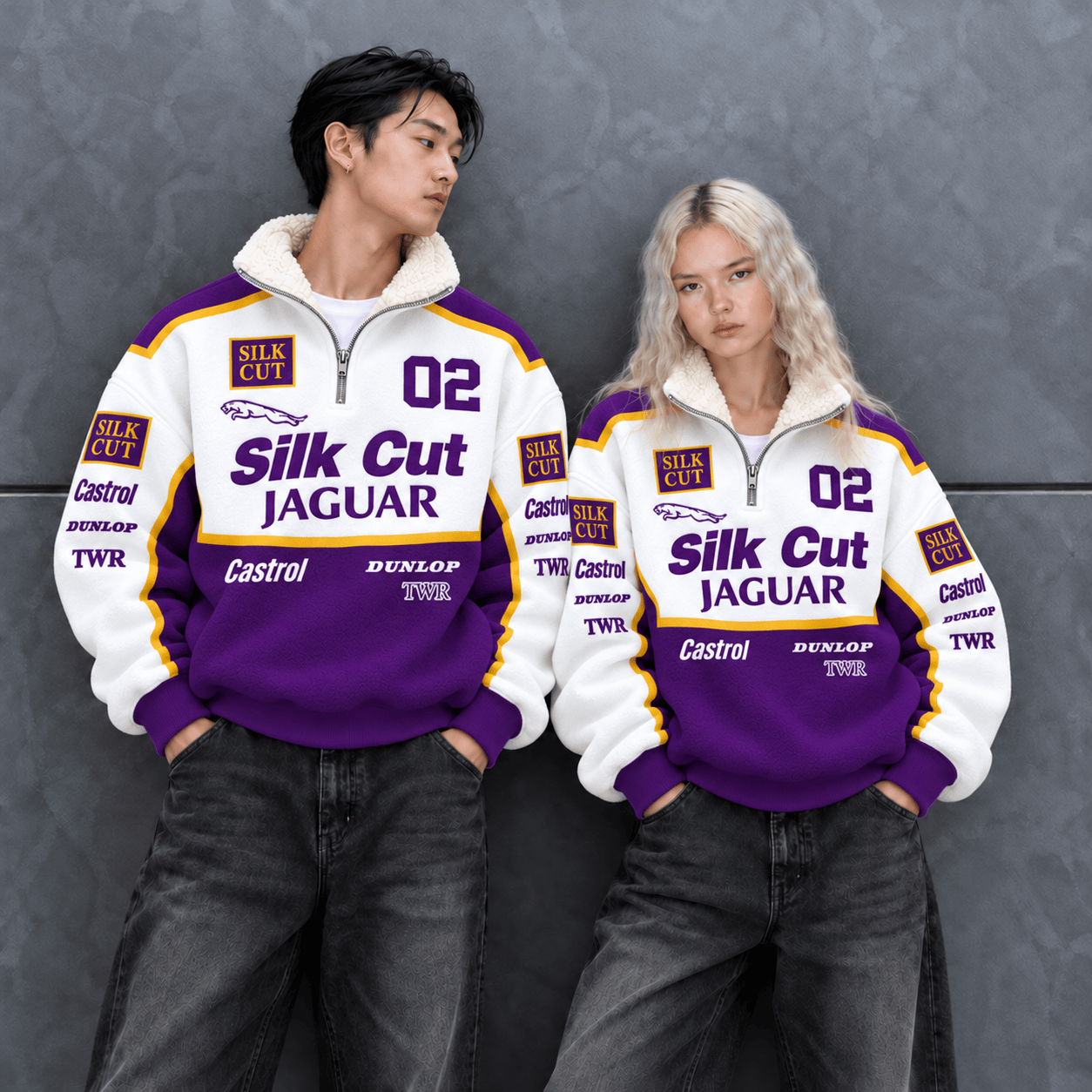 Jaguar Silk Cut 2 Le Man 24h Retro Livery Quarter-Zip Sherpa Fleece Pullover Jacket