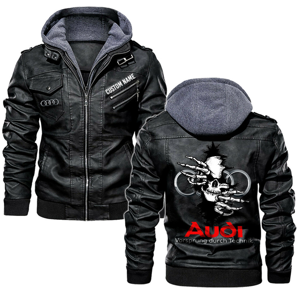 Audi Custom Name Skull Biker Car Driver Personalized Hooded Leather ...