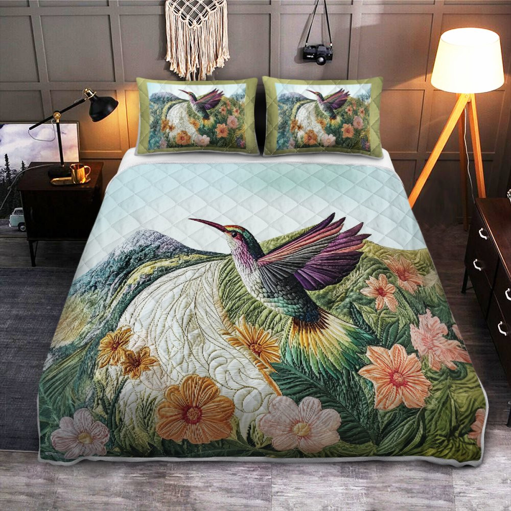 Hummingbird Flight 3-Piece Quilt Bedding Set - usblanket