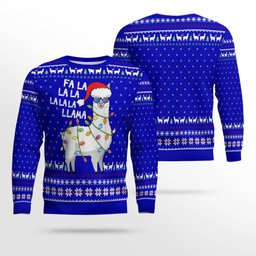 Cool Llama Ugly Christmas Sweater Green Blue