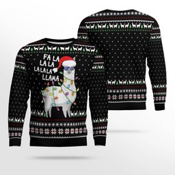 Cool Llama Ugly Christmas Sweater Green Black