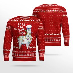 Cool Llama Ugly Christmas Sweater Green Red